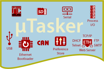 µTasker for Ethernet, USB, I2C, RS232 and Process I/O